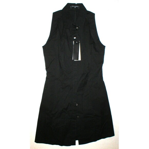New Womens 6 NWT Designer Dress 42 Karl Lagerfeld Italy Black Shirt Dress Button - Picture 1 of 7